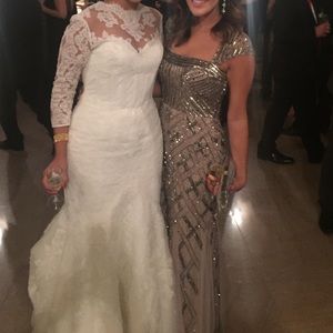 Stunning silver sequence beaded evening gown